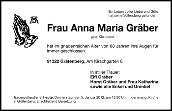 Traueranzeige von Anna-Maria Gräber von Nordbayerische Nachrichten Forchheim Lokal