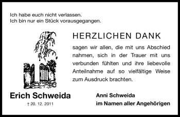 Traueranzeige von Erich Schweida von Gesamtausgabe Nürnberger Nachrichten / Nürnberger Zeitung