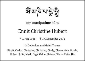 Traueranzeige von Ennit Christine Hubert von Gesamtausgabe Nürnberger Nachrichten / Nürnberger Zeitung