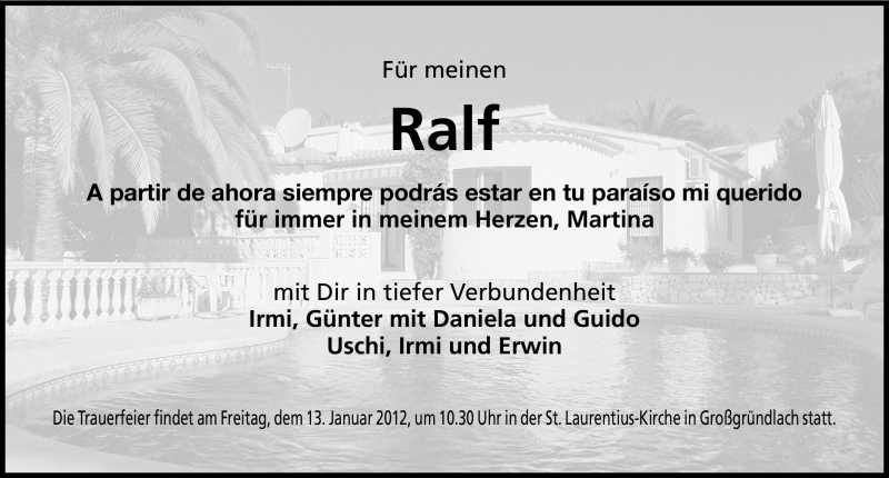  Traueranzeige für Ralf Zeitler vom 12.01.2012 aus Gesamtausgabe Nürnberger Nachrichten / Nürnberger Zeitung