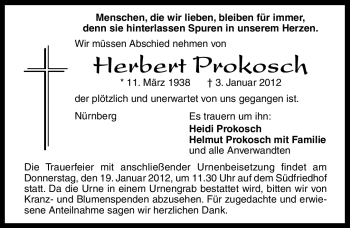 Traueranzeige von Herbert Prokosch von Gesamtausgabe Nürnberger Nachrichten / Nürnberger Zeitung