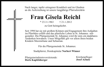 Traueranzeige von Gisela Reichl von Neumarkter Nachrichten Lokal