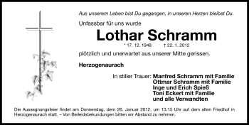 Traueranzeige von Lothar Schramm von Nordbayerische Nachrichten Herzogenaurach Lokal