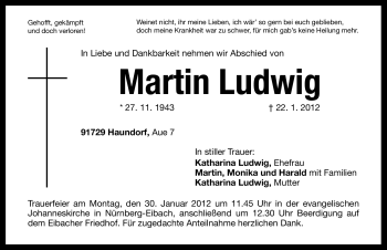 Traueranzeige von Martin Ludwig von Altmühl-Bote Lokal