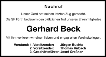 Traueranzeige von Gerhard Beck von Fürther Nachrichten Lokal