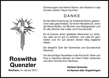 Traueranzeige von Roswitha Quenzler von Nordbayerische Nachrichten Pegnitz Lokal