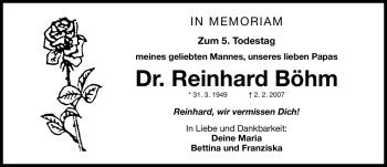 Traueranzeige von Reinhard Böhm von Erlanger Nachrichten Lokal