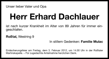Traueranzeige von Erhard Dachlauer von Fürther Nachrichten Lokal