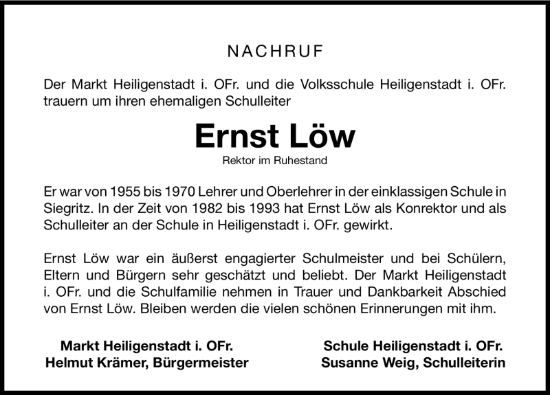  Traueranzeige für Ernst Löw vom 14.02.2012 aus Nordbayerische Nachrichten Forchheim Lokal