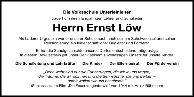  Traueranzeige für Ernst Löw vom 14.02.2012 aus Nordbayerische Nachrichten Forchheim Lokal