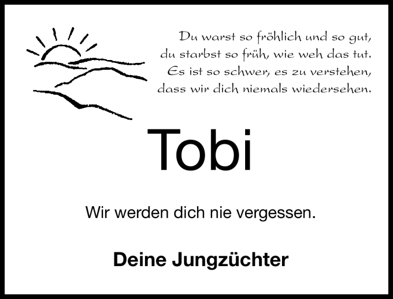  Traueranzeige für Tobias Reißlein vom 14.02.2012 aus Altmühl-Bote Lokal