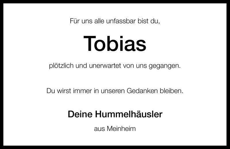  Traueranzeige für Tobias Reißlein vom 14.02.2012 aus Altmühl-Bote Lokal