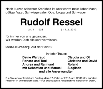 Traueranzeigen Von Rudolf Ressel | Trauer.nn.de