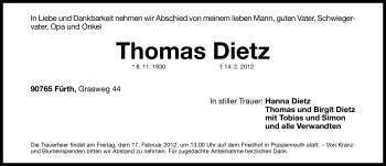 Traueranzeige von Thomas Dietz von Fürther Nachrichten Lokal