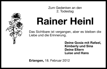 Traueranzeige von Rainer Heinl von Erlanger Nachrichten Lokal