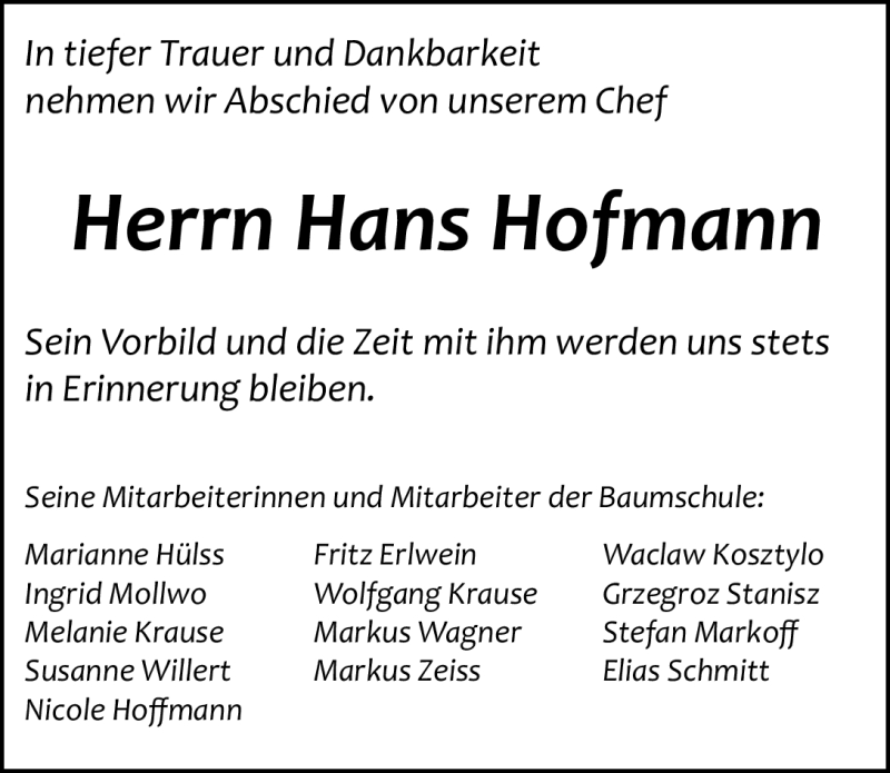  Traueranzeige für Hans Hofmann vom 16.02.2012 aus Erlanger Nachrichten Lokal