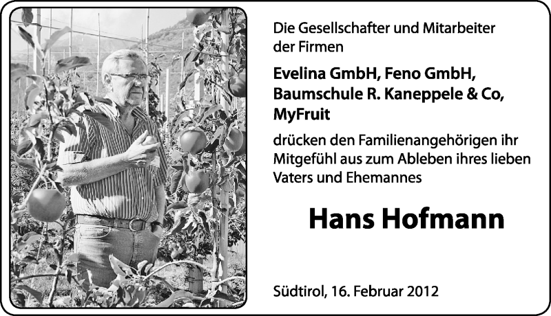  Traueranzeige für Hans Hofmann vom 17.02.2012 aus Erlanger Nachrichten Lokal
