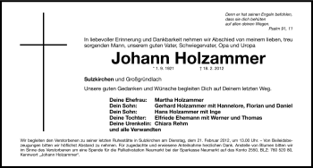 Traueranzeige von Johann Holzammer von Neumarkter Nachrichten Lokal
