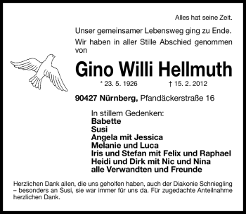 Traueranzeige von Gino Willi Hellmuth von Gesamtausgabe Nürnberger Nachrichten / Nürnberger Zeitung
