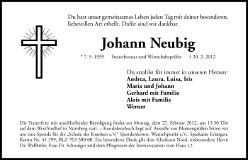 Traueranzeige von Johann Neubig von Gesamtausgabe Nürnberger Nachrichten / Nürnberger Zeitung
