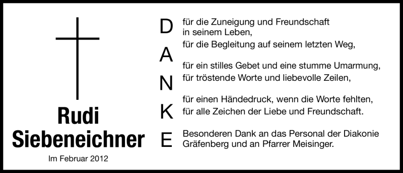  Traueranzeige für Rudi Siebeneichner vom 25.02.2012 aus Nordbayerische Nachrichten Forchheim Lokal