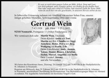 Traueranzeige von Gertrud Wein von Neumarkter Nachrichten Lokal