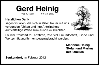 Traueranzeige von Gerd Heinig von Fürther Nachrichten Lokal