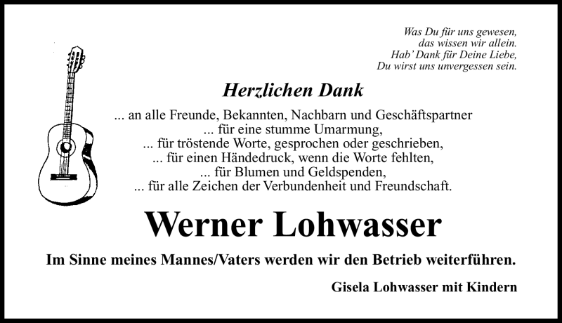  Traueranzeige für Werner Lohwasser vom 10.03.2012 aus Roth-Hilpoltsteiner Volkszeitung Lokal