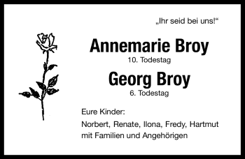 Traueranzeige von Annemarie und Georg Broy von Altmühl-Bote Lokal