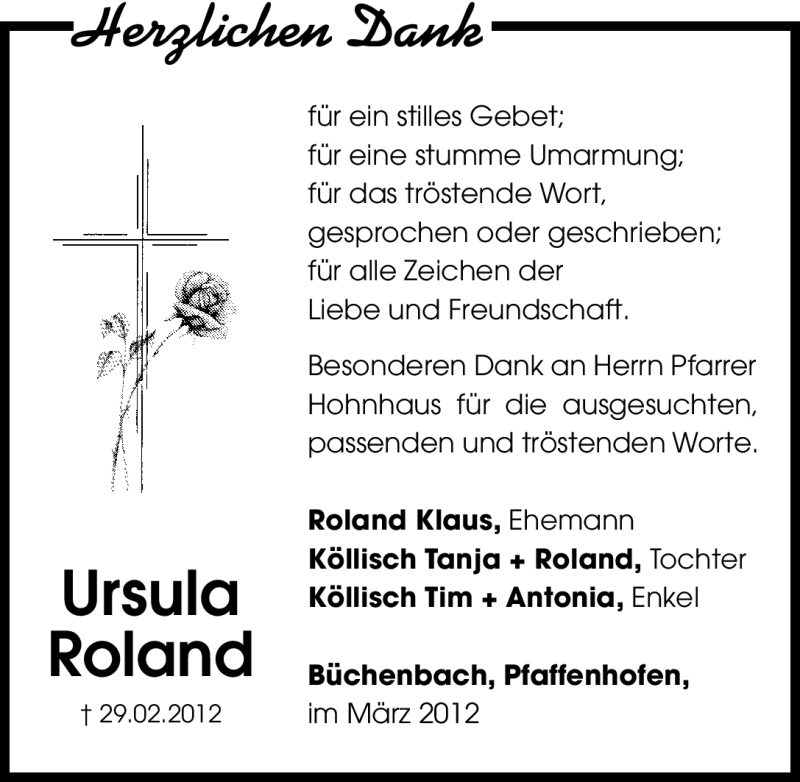  Traueranzeige für Ursula Roland vom 17.03.2012 aus Roth-Hilpoltsteiner Volkszeitung Lokal