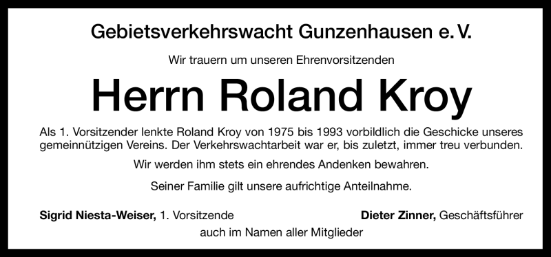  Traueranzeige für Roland Kroy vom 19.03.2012 aus Altmühl-Bote Lokal