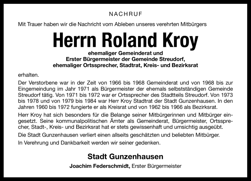  Traueranzeige für Roland Kroy vom 20.03.2012 aus Altmühl-Bote Lokal