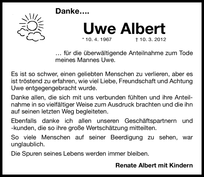  Traueranzeige für Uwe Albert vom 23.03.2012 aus Erlanger Nachrichten Lokal
