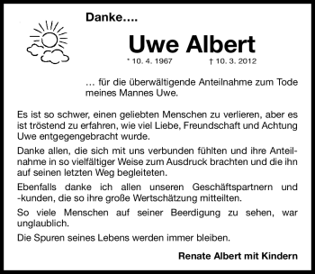 Traueranzeige von Uwe Albert von Erlanger Nachrichten Lokal