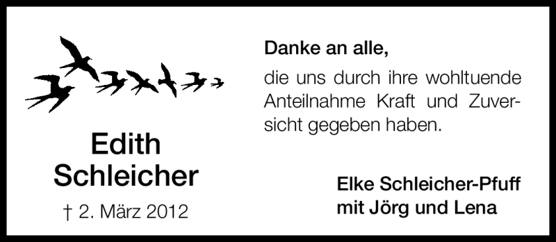  Traueranzeige für Edith Schleicher vom 24.03.2012 aus Altmühl-Bote Lokal