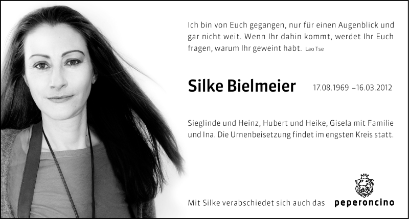  Traueranzeige für Silke Bielmeier vom 24.03.2012 aus Gesamtausgabe Nürnberger Nachrichten/Nürnberger Ztg.