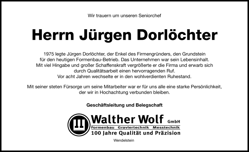  Traueranzeige für Jürgen Dorlöchter vom 04.04.2012 aus Gesamtausgabe Nürnberger Nachrichten/Nürnberger Ztg.
