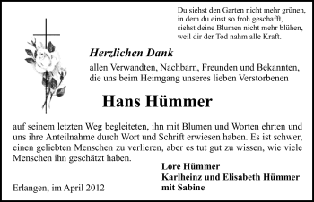 Traueranzeige von Hans Hümmer von Erlanger Nachrichten Lokal