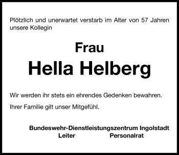 Traueranzeige von Hella Helberg von Roth-Hilpoltsteiner Volkszeitung Lokal