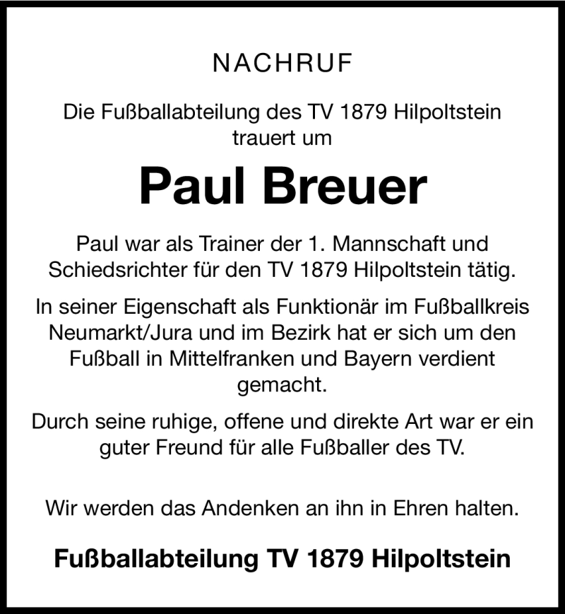  Traueranzeige für Paul Breuer vom 24.04.2012 aus Roth-Hilpoltsteiner Volkszeitung Lokal