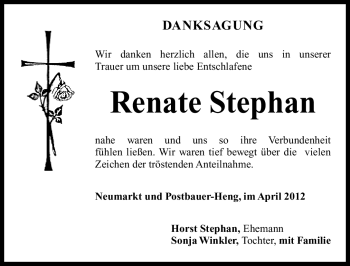 Traueranzeige von Renate Stephan von Neumarkter Nachrichten Lokal