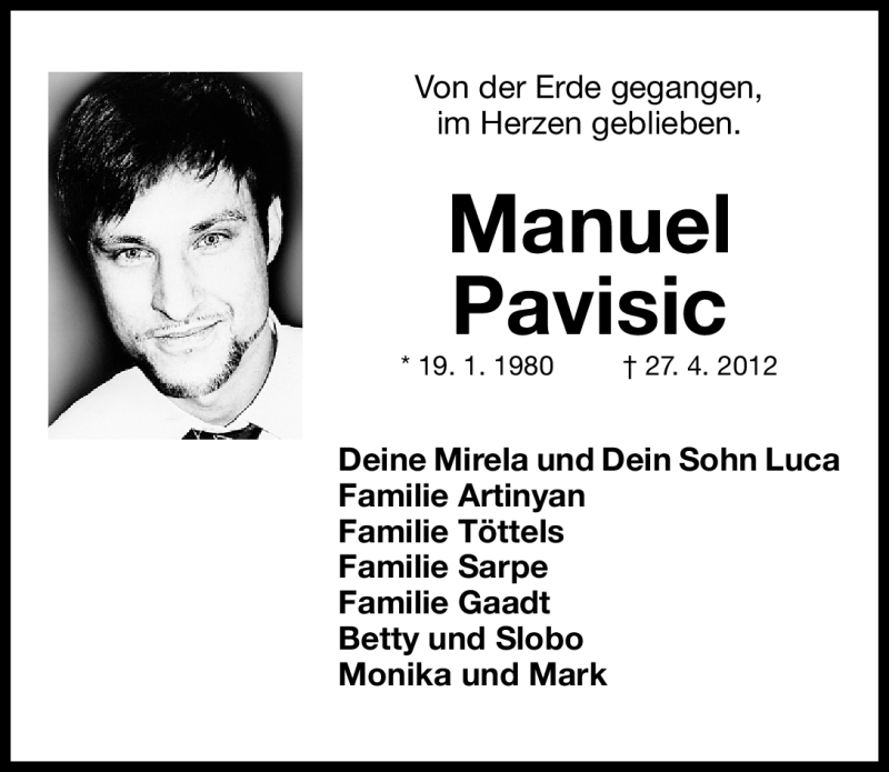  Traueranzeige für Manuel Pavisic vom 08.05.2012 aus Fürther Nachrichten Lokal