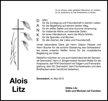 Traueranzeige von Alois Litz von Nordbayerische Nachrichten Herzogenaurach Lokal