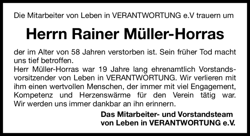  Traueranzeige für Rainer Müller-Horras vom 14.06.2012 aus Gesamtausgabe Nürnberger Nachrichten/ Nürnberger Ztg.