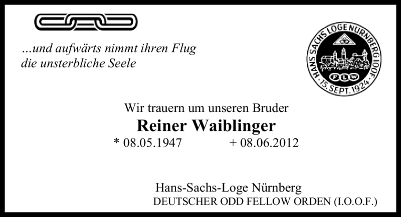  Traueranzeige für Reiner Waiblinger vom 23.06.2012 aus Gesamtausgabe Nürnberger Nachrichten/ Nürnberger Ztg.