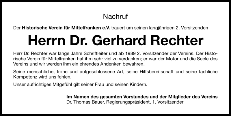  Traueranzeige für Gerhard Rechter vom 26.06.2012 aus Gesamtausgabe Nürnberger Nachrichten/ Nürnberger Ztg.