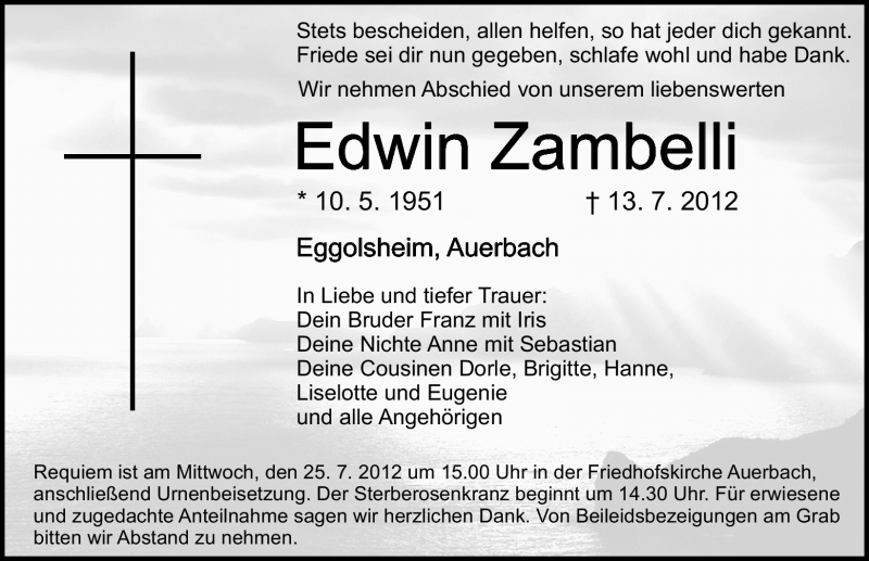  Traueranzeige für Edwin Zambelli vom 21.07.2012 aus Nordbayerische Nachrichten Forchheim Lokal