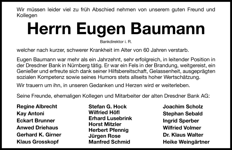  Traueranzeige für Eugen Baumann vom 02.08.2012 aus Gesamtausgabe Nürnberger Nachrichten/ Nürnberger Ztg.