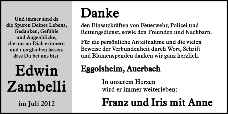  Traueranzeige für Edwin Zambelli vom 04.08.2012 aus Nordbayerische Nachrichten Forchheim Lokal