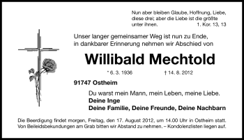 Traueranzeige von Willibald Mechtold von Gesamtausgabe Nürnberger Nachrichten/ Nürnberger Ztg.